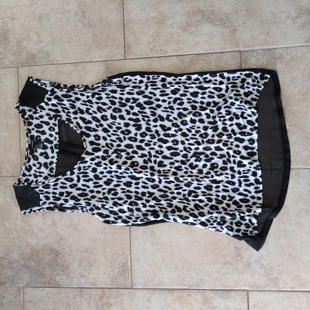 Animal Print Tank Top, Sheer Back, Faux-suede Accents